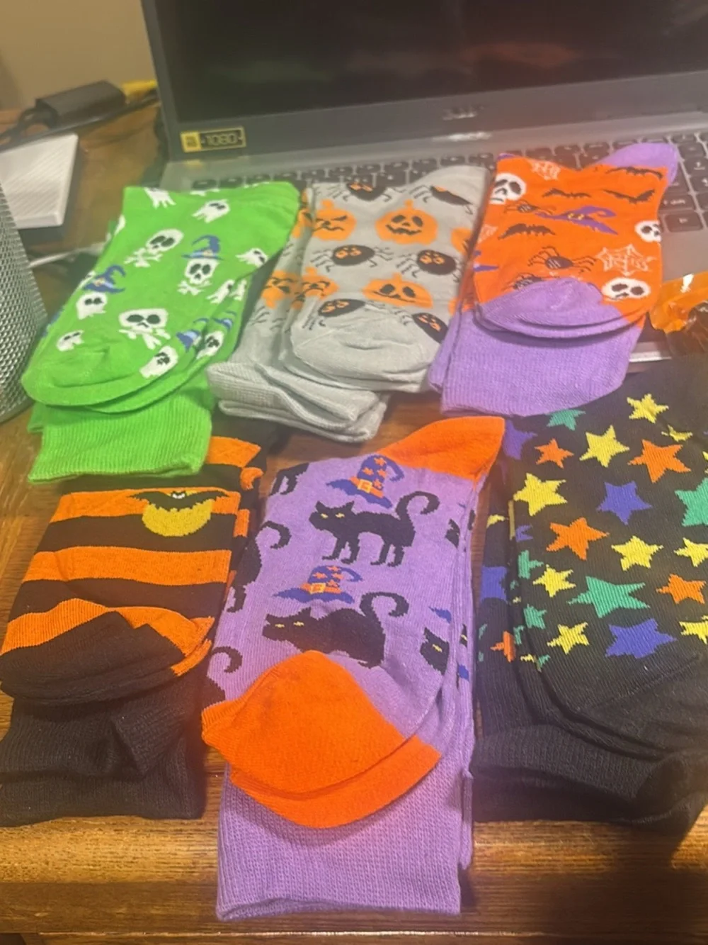 Halloween Novelty Men's women’s Crew Socks - Multi Color Pack 6 pr one size